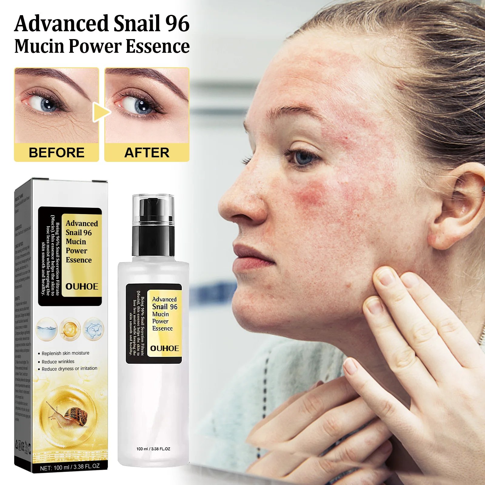 100ml Skin Whitening Snail 96 Collagen Power Essence Replenish Water Nourish Repair Skin Fade Black Spots Remove Spots Skin Care