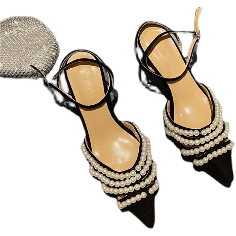 

2021 New High Heels Rhinestone Bowknot Women's Shoes Pointed Toe Sequins Stilettos Wedding Shoes Hollowed Sandals