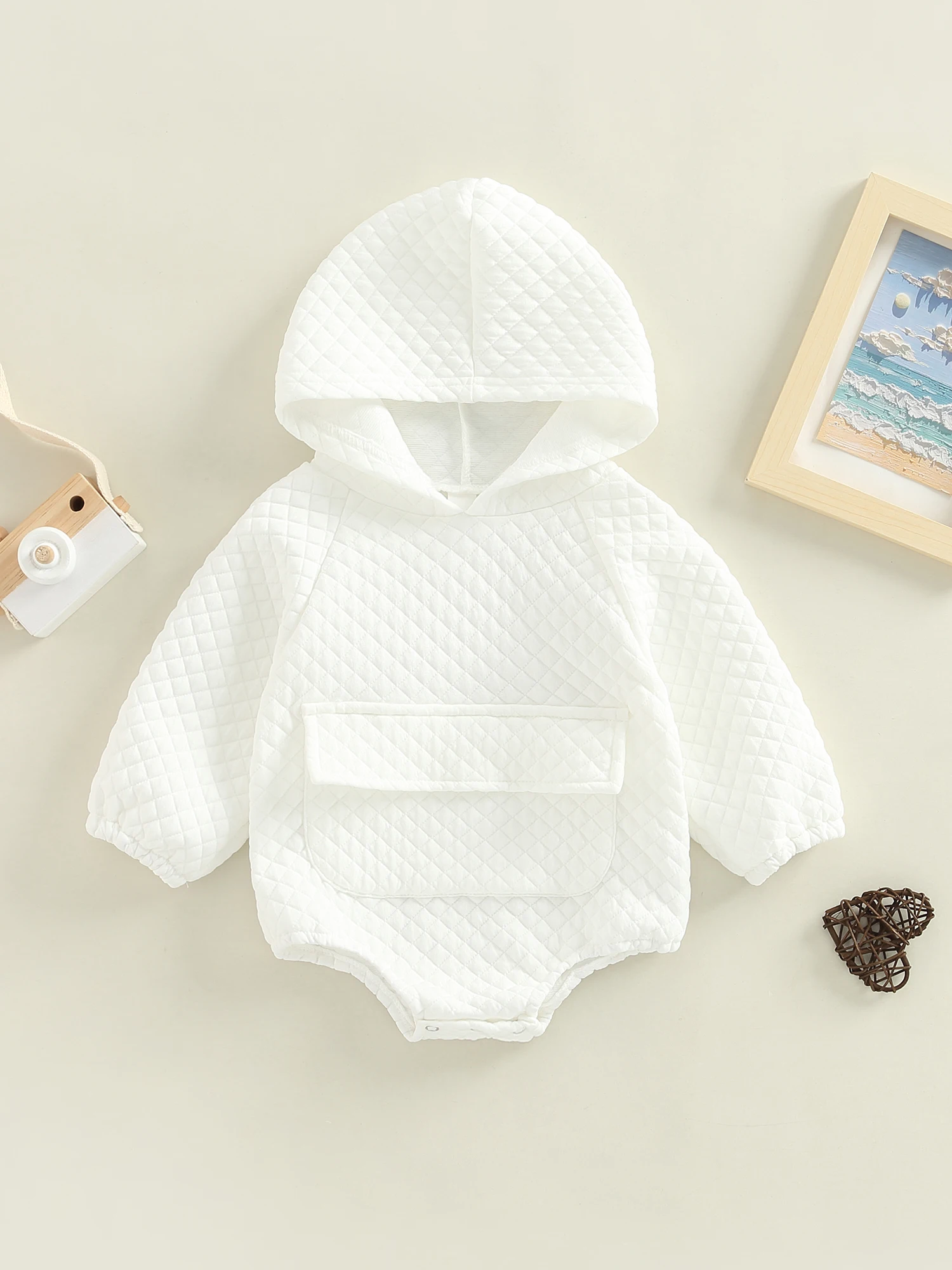

Baby Boys Striped Hooded Romper Long Sleeve Triangle Bottom Jumpsuit with Pocket Stylish and Comfortable