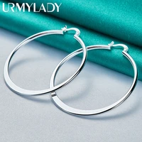 urmylady 925 sterling silver 55mm smooth round flat earrings ear loops for women fashion wedding engagement party charm jewelry
