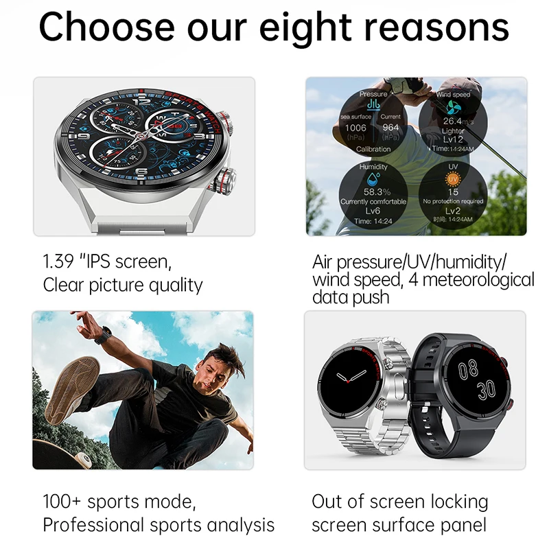 Фото Смарт-часы с синим зубом для мужчин, ЭКГ, PPG, 100+, спортивный режим, NFC, умные часы, соединение GPS, водонепроницаемые, IPS, подарки для IOS Android №2