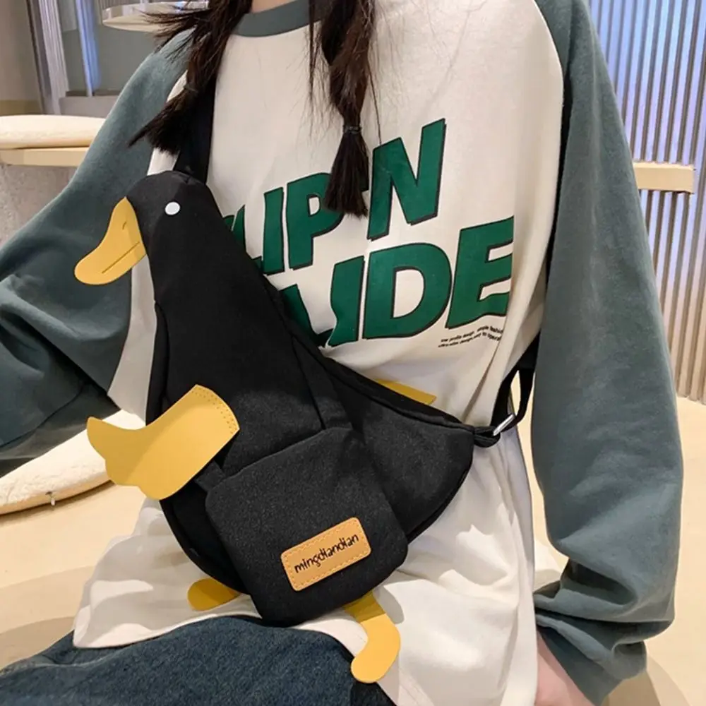 Простая парусиновая сумка через плечо с забавной уткой маленькая