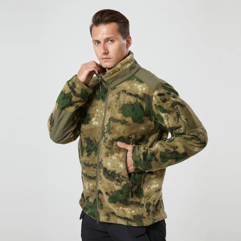 

New Men's Standing Collar Fleece Jackets with Inner Lining Combat Outdoor Sports Suits Camo Tactical Fleece Jacket Autumn Winter
