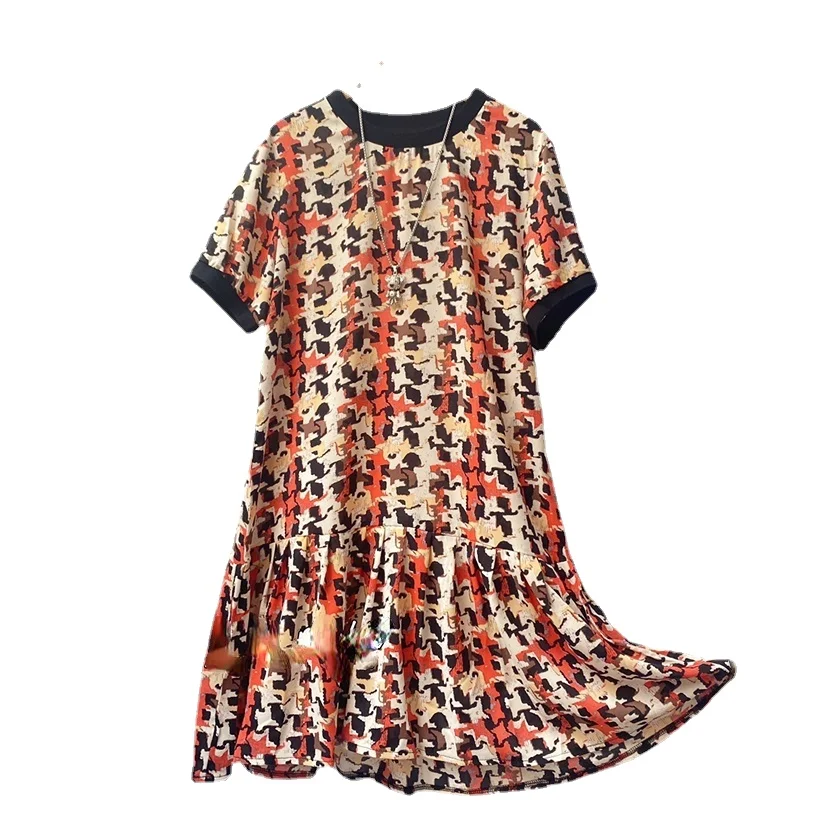 

Платье женское летнее Плиссированное с коротким рукавом и принтом