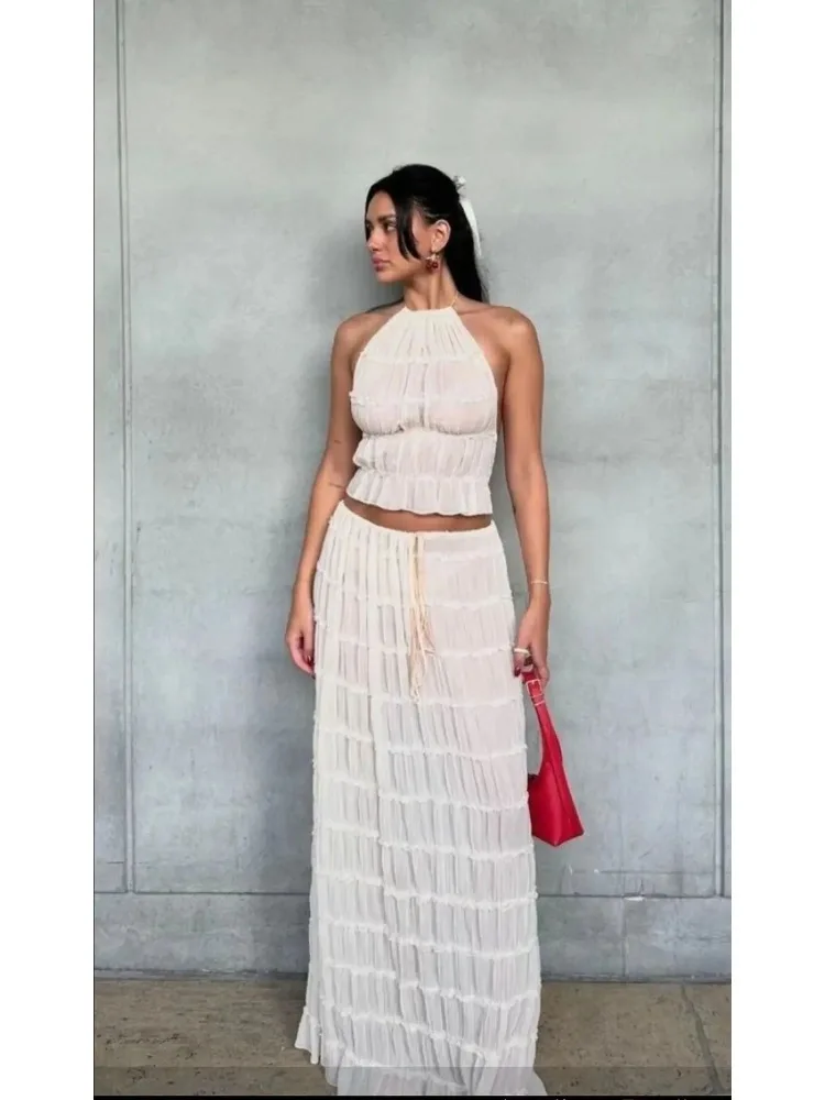 Женский Комплект Из Двух Предметов: Топ С Открытой Спиной И Макси-юбкой Складная