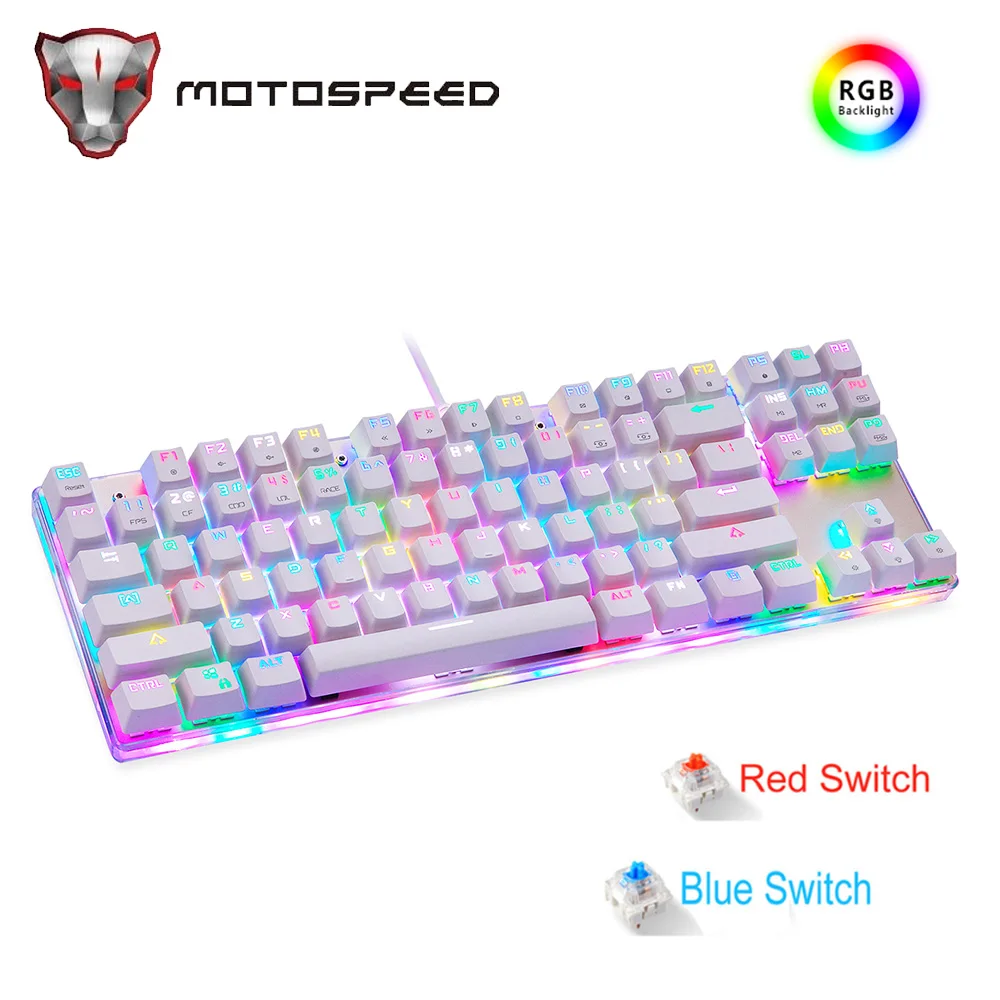 Игровая механическая клавиатура Motospeed K87S RGB с 87 клавишами красным синим