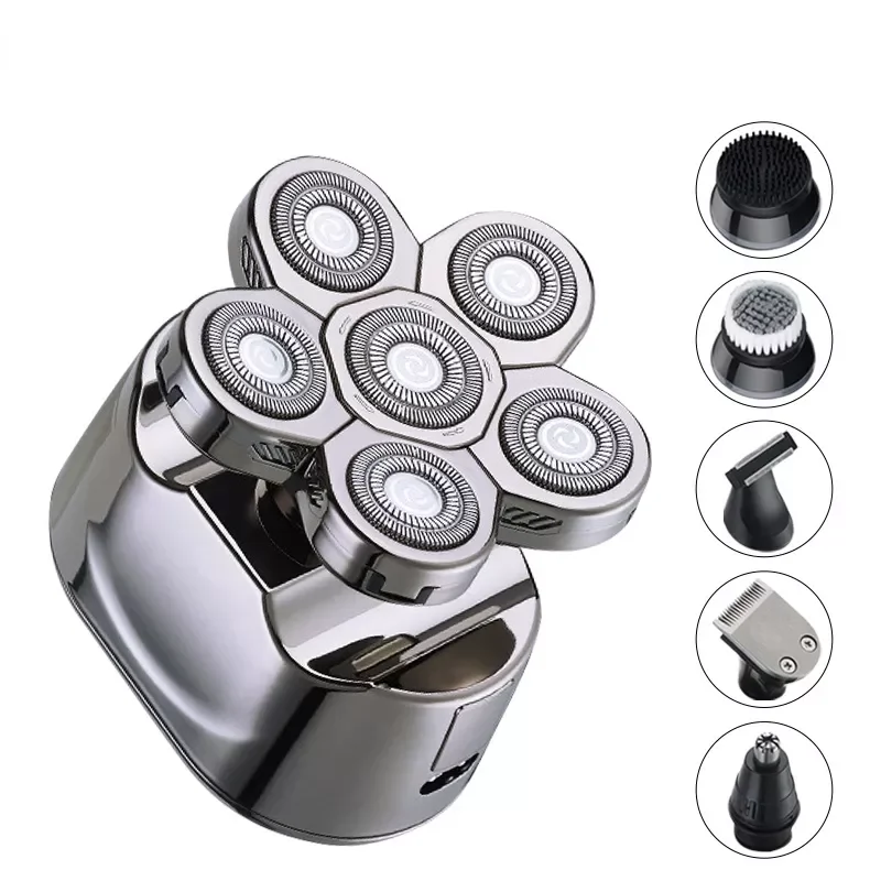 

NEW2023 Shaver Men’s Grooming Kit Wet Dry For Men Hair Trimmer Beard USB Rechargeable Rotating 6 Cutter Head