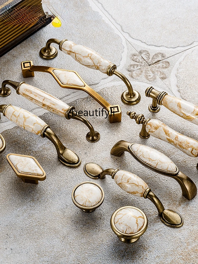 Zqeuropea textura de mármol gabinete manija de cerámica chino Retro puerta del gabinete manija Hardware