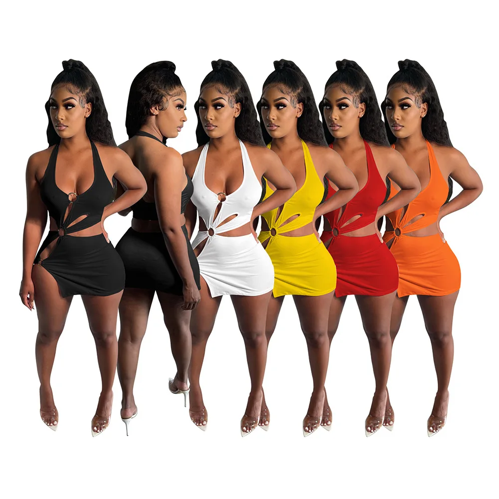 

Женское сексуальное платье с вырезами, однотонная короткая юбка без рукавов, соблазнительная Женская одежда, женское мини-платье