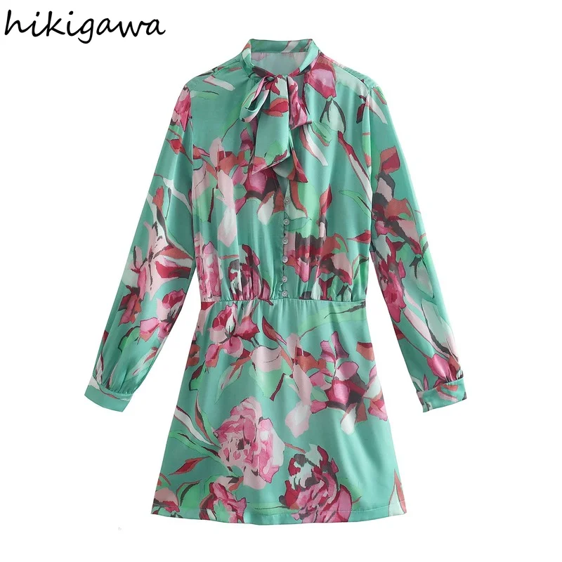 

Мини-платье Hikigawa женское Плиссированное с круглым вырезом и бантом