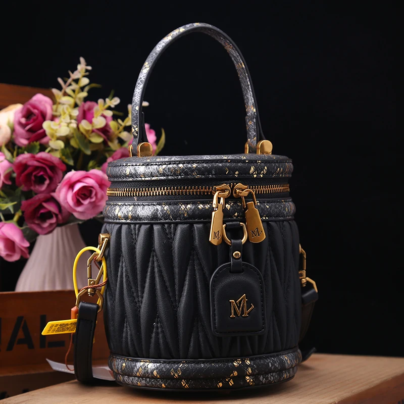 

2023 New High Quality Genuine Leather Shoulder Bags Luxury Fashion Women Purse And Handbags Famous Designer Cylinder Bags