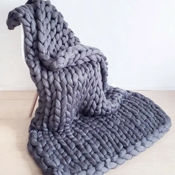 

1.2*1.5m, Dark Grey, Chunky Knit Blanket Handmade Warm Knitting Throw Blanket
