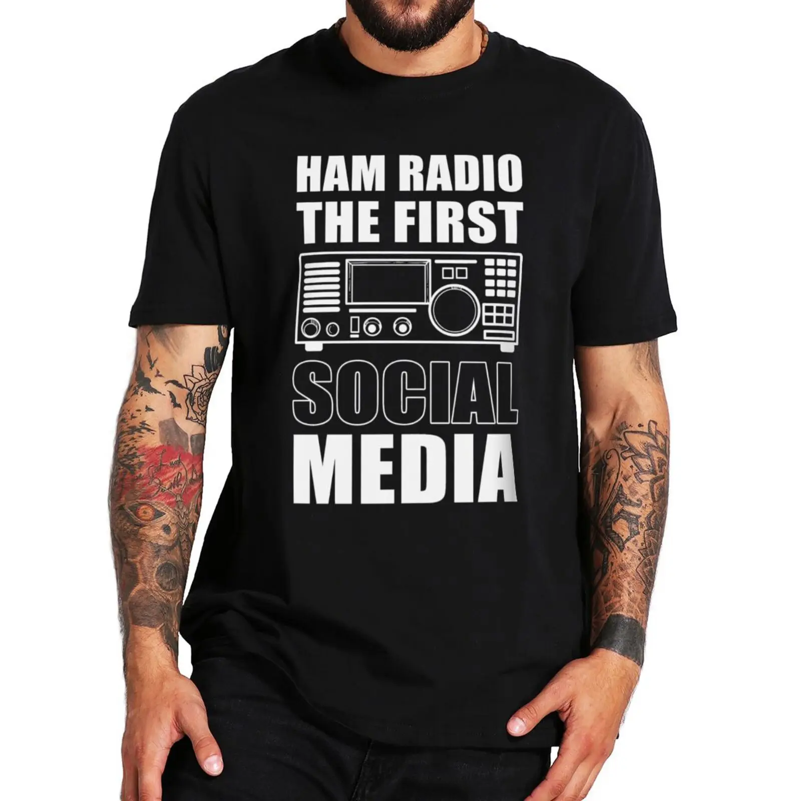 

Ham Radio The First Social Media Geek T Shirt Ham Radio Amateur Operator Casual Men's T-Shirt 100% Cotton EU Size Tshirts