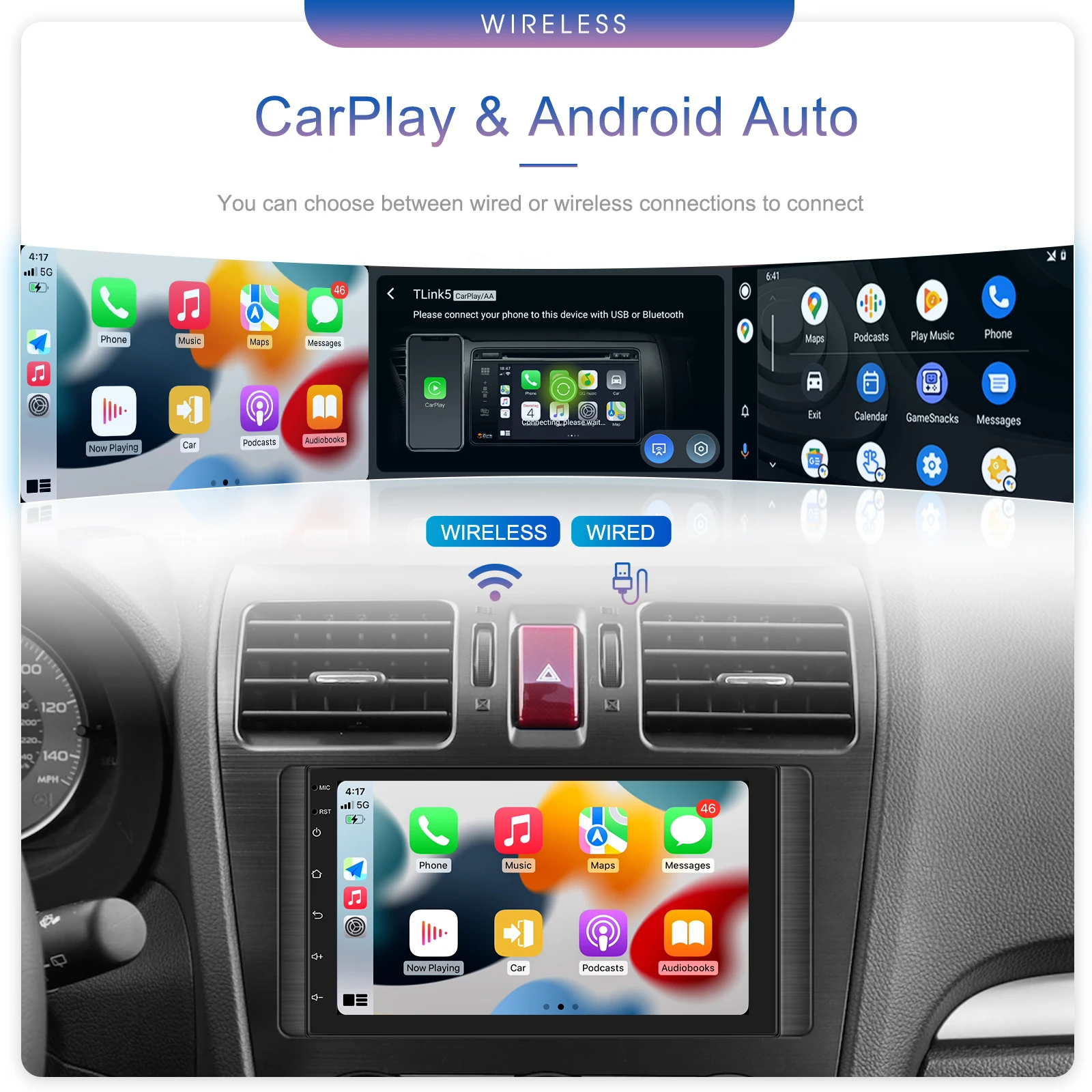 Автомагнитола Podofo 7 ''/9''/10 '' мультимедийный плеер на Android 13 2 + 32 ГБ 4G Wi-Fi