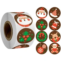 50 500pcsroll cartoon merry christmas sticker 8 patterns santa elk christmas hat bell bear personalized diy gift packaging
