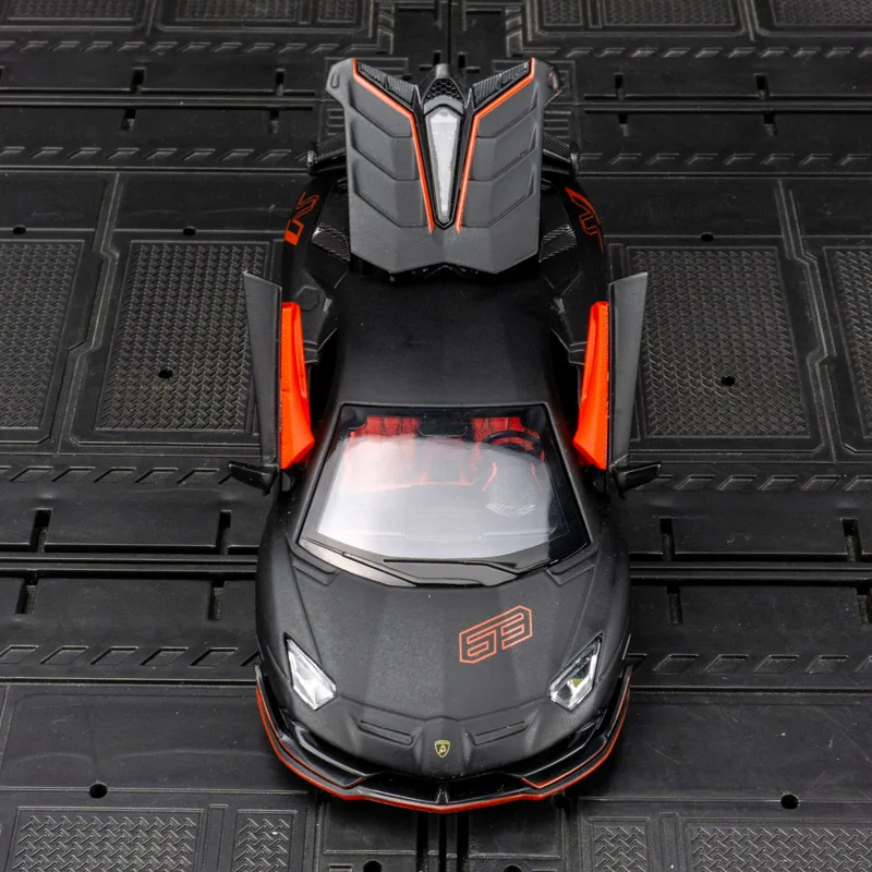 Фото Модель раллийного автомобиля Lamborghini Aventador SVJ63 из сплава, масштаб 1:32, с открывающимися дверями, звуковыми и световыми эффектами, автомобильные украшения. №5