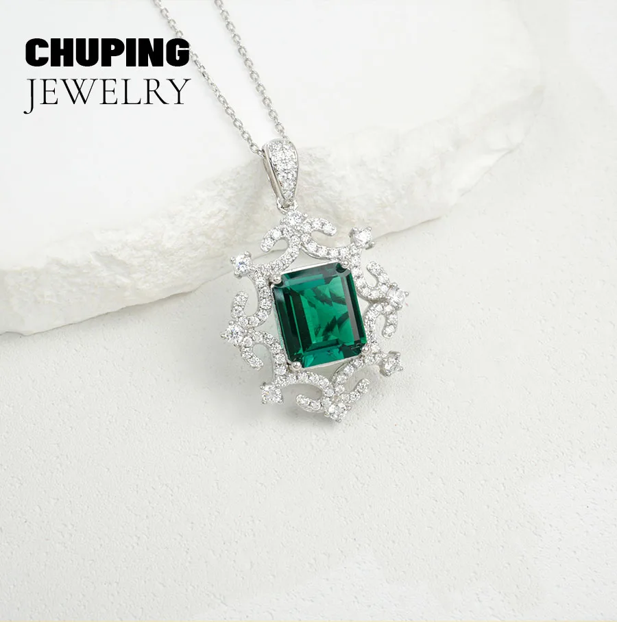 Chu Ping Fine Jewelry Lab Рубин Розовый Сапфир Изумруд Восьмиугольная огранка 8*10 мм S925 Серебряный кулон Ожерелье Выделите Элегантность (art.: 3920d4008d82e) - 3920d4008d82e