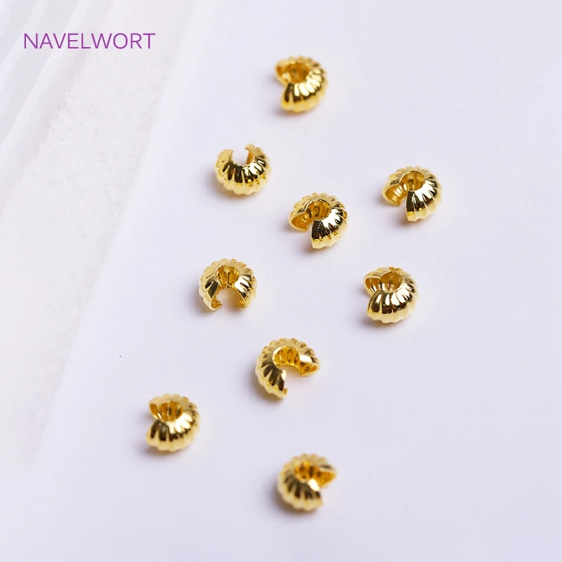 

4mm 18K Gold Plated Open Crimp Covering Beads Pumpkin Pattern Crimp Accessories End Beads Stopper DIY Jewellery Making Supplies