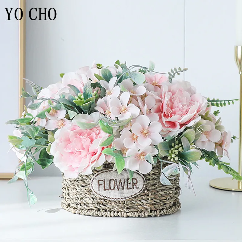 

Christmas Home Decorations Artificial Peonies Pink Silk Camellia Flower Bouquet Fake White Begonia Flowers Wedding Decoration