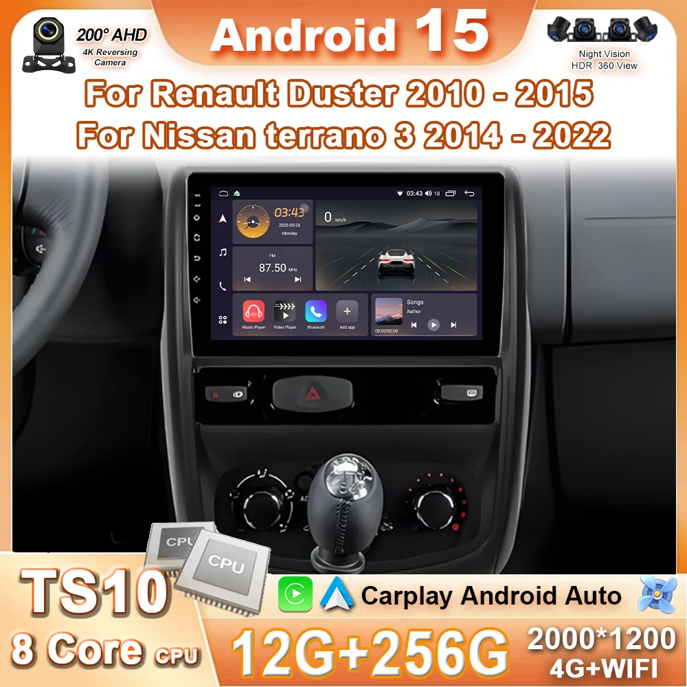 Фото Автомобильное радио Android 15 Carplay для Renault Duster 1, 2010 2011, 2012 2013, 2014 2015, автомультимедийный GPS-плеер, стерео головное устройство №1
