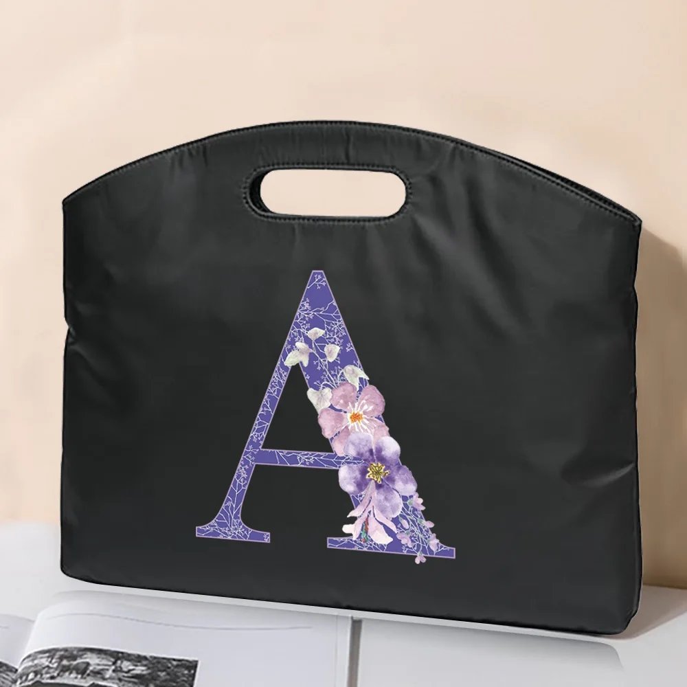 Briefcase Business File Bag Fashion Laptop Bag 26 Purple Flowe Letter Office Conference Document Bag Work Handbag Meeting Tote