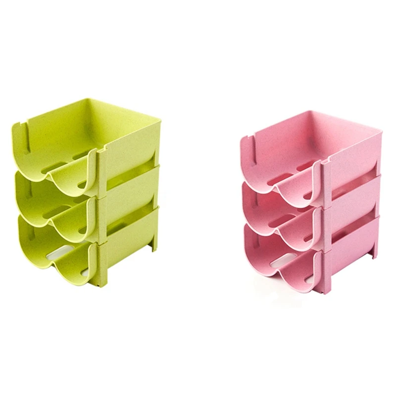 

Hot SV-6Pcs Refrigerator Organizer,3-Layers Rack Storage Shelf,For Can Beer,Wine Bottle,Fridge Organizer Shelves,Pink & Green