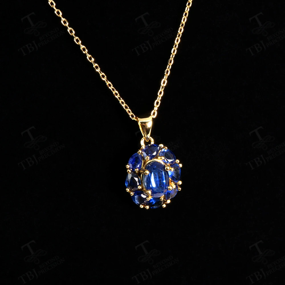 Ожерелье-подвеска из натурального синего кианита стерлингового серебра 925 пробы