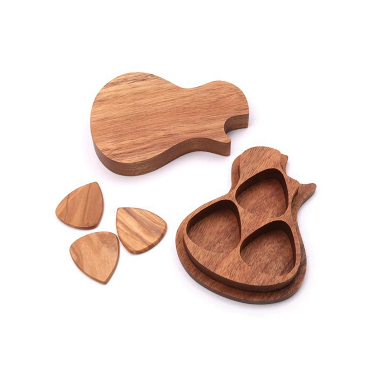 

Guitar Plectrum Case, Maple Solid Wood Case Guitar Plectrum Holder with 3 Plectrums, Gift for Guitarists