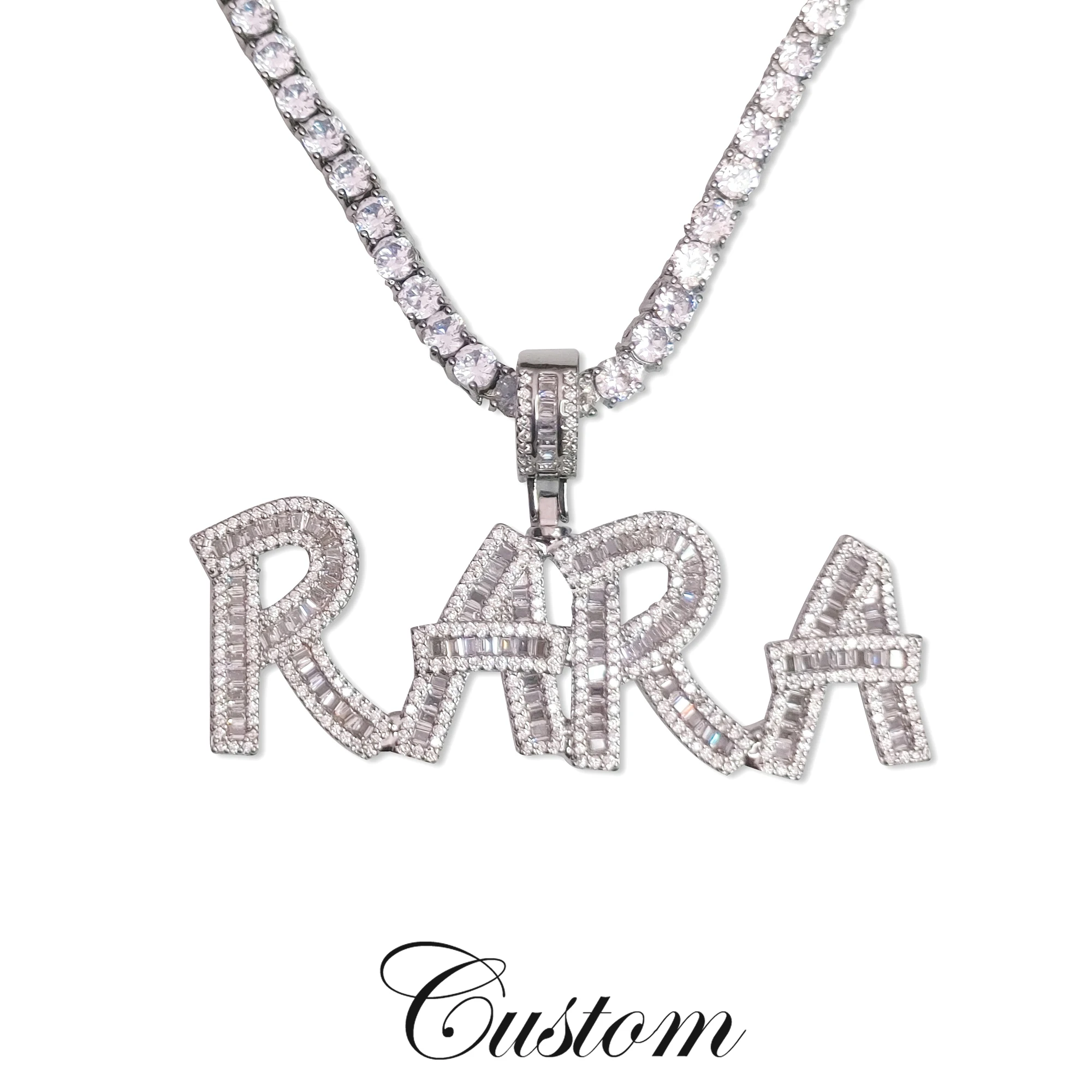 CUSTOM Icy Baguette CZ Diamond Letters Tennis Chain Personalised Nameplate Necklace Name Choker Sparkling Prom Party Accessories