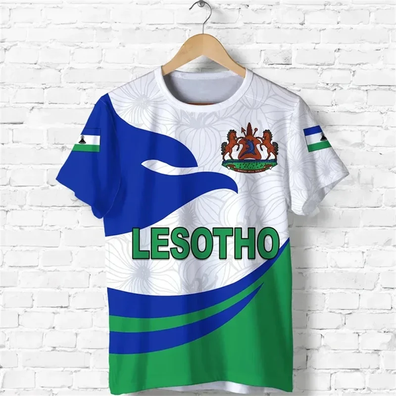 Фото Футболка с 3D-принтом The RepublicOf Lesotho Map Flag Lesotho Герб Графические футболки с короткими рукавами Винтажная мужская одежда Топ №4