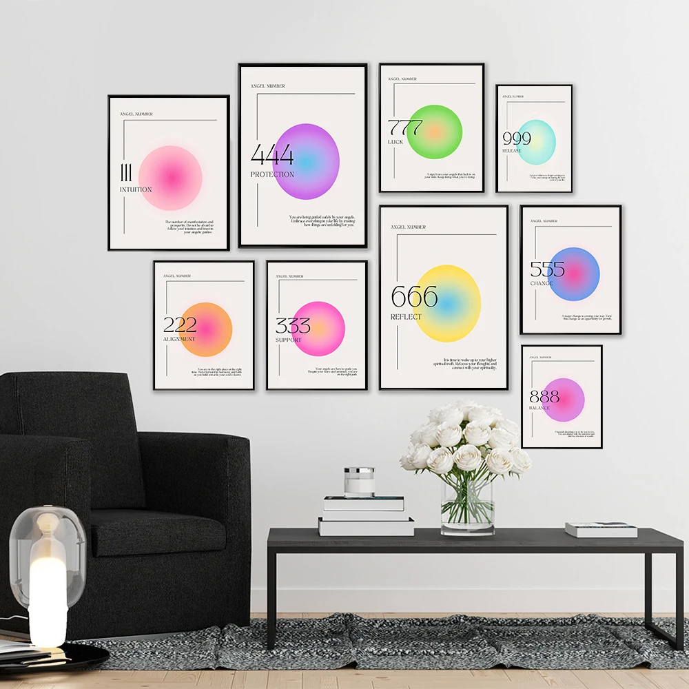 

Gradient Aura Nordic Posters Angel Numbers Aesthetic Canvas Painting And Prints Danish Pastel Wall Art Picture Home Decor