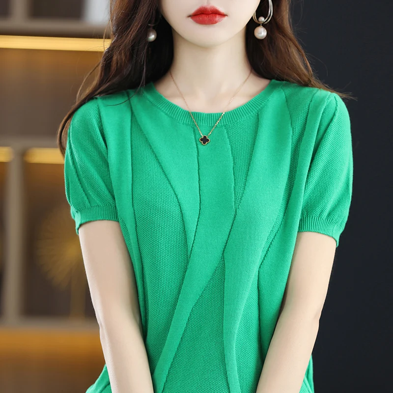 

Summer Thin Cotton Short-sleeved Women's Round Neck Pullover All-Match Bottoming Vest Cotton Linen Top Half-sleeve T-shirt