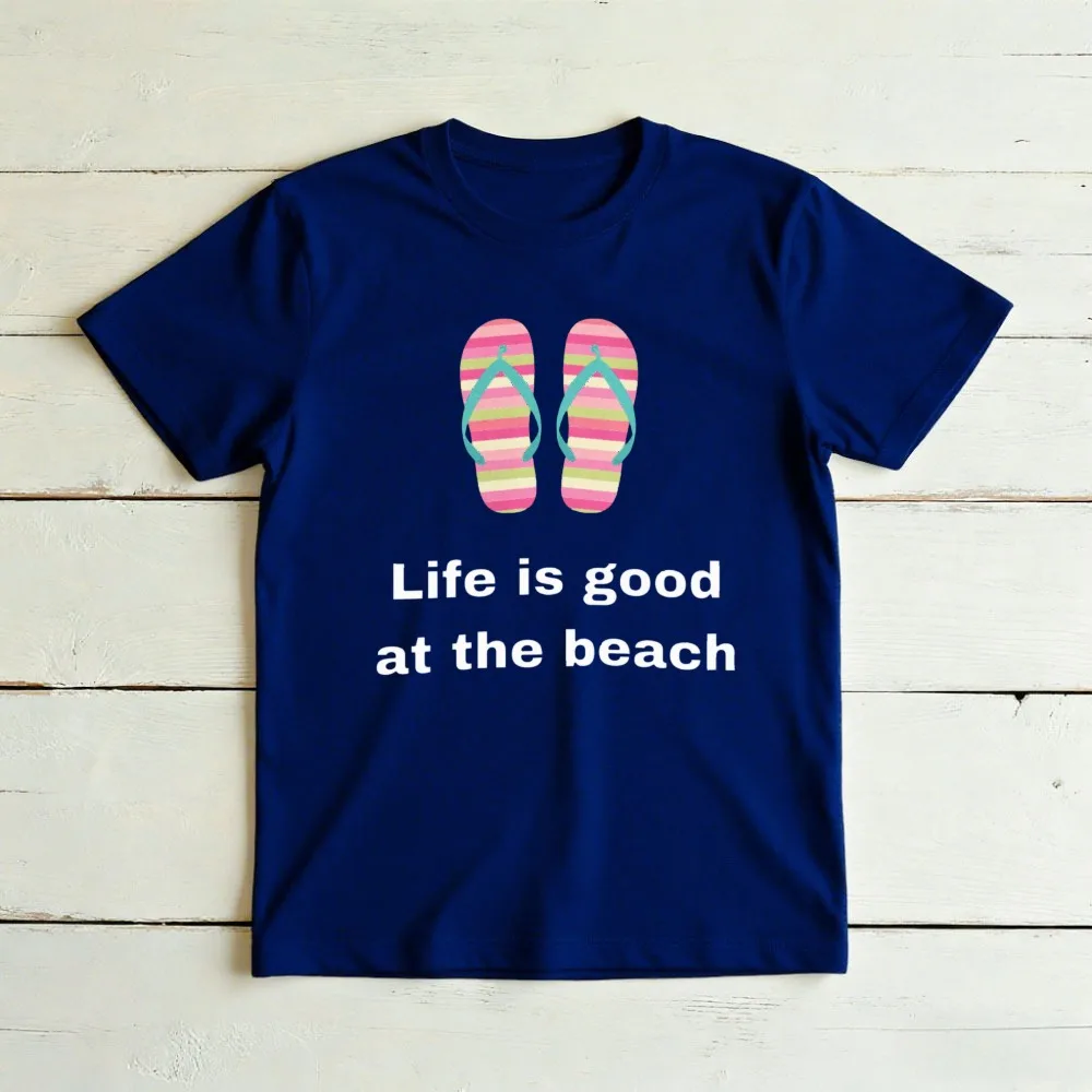 Фото Футболка с графическим принтом Life Good At The Beach Flip Flop, рубашка с принтом в стиле Preppy Coastal Vibe, повседневная футболка для летнего отдыха, женские хлопковые топы №4