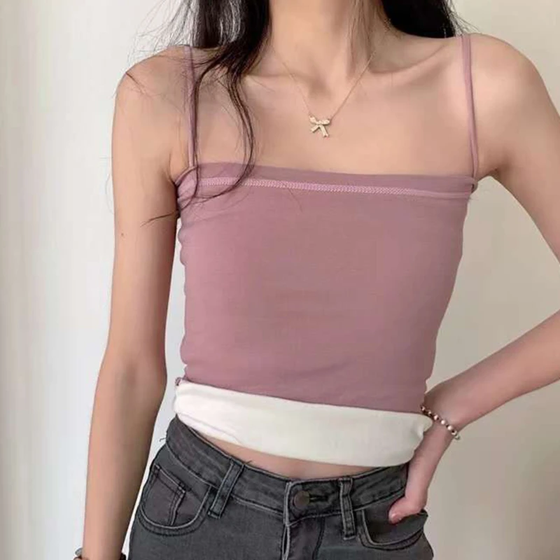 

Ladies Vest Warm Thermal Underwear Simple Solid Sling Vest Female Thickened Suspender Bottom Winter Slim Camisole Top