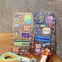bandai ins cute bear with lanyard phone case for iphone 13 12 11 pro max xs xr x xsmax high quality cover