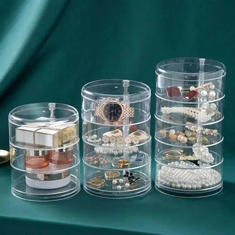 Multi-layer Rotating Jewelry Box Multifunctional Transparent Ornaments Storage Box Earrings Ring Bracelet Plastic Display Box