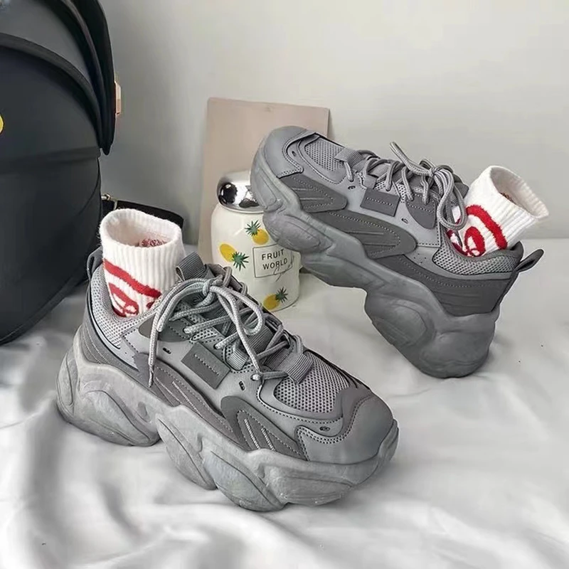 

Женские кроссовки на толстой платформе, повседневные кроссовки на шнуровке, на вулканизированной подошве, для бега, 2023