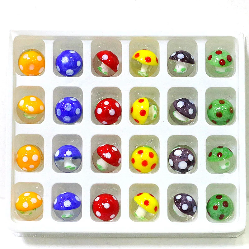 

24Pcs Creative Cute Mushroom Design Rare Glass Marbles Ball Ornament Game Pinball Toys Easter Party Birthday Gifts For Kids 16mm