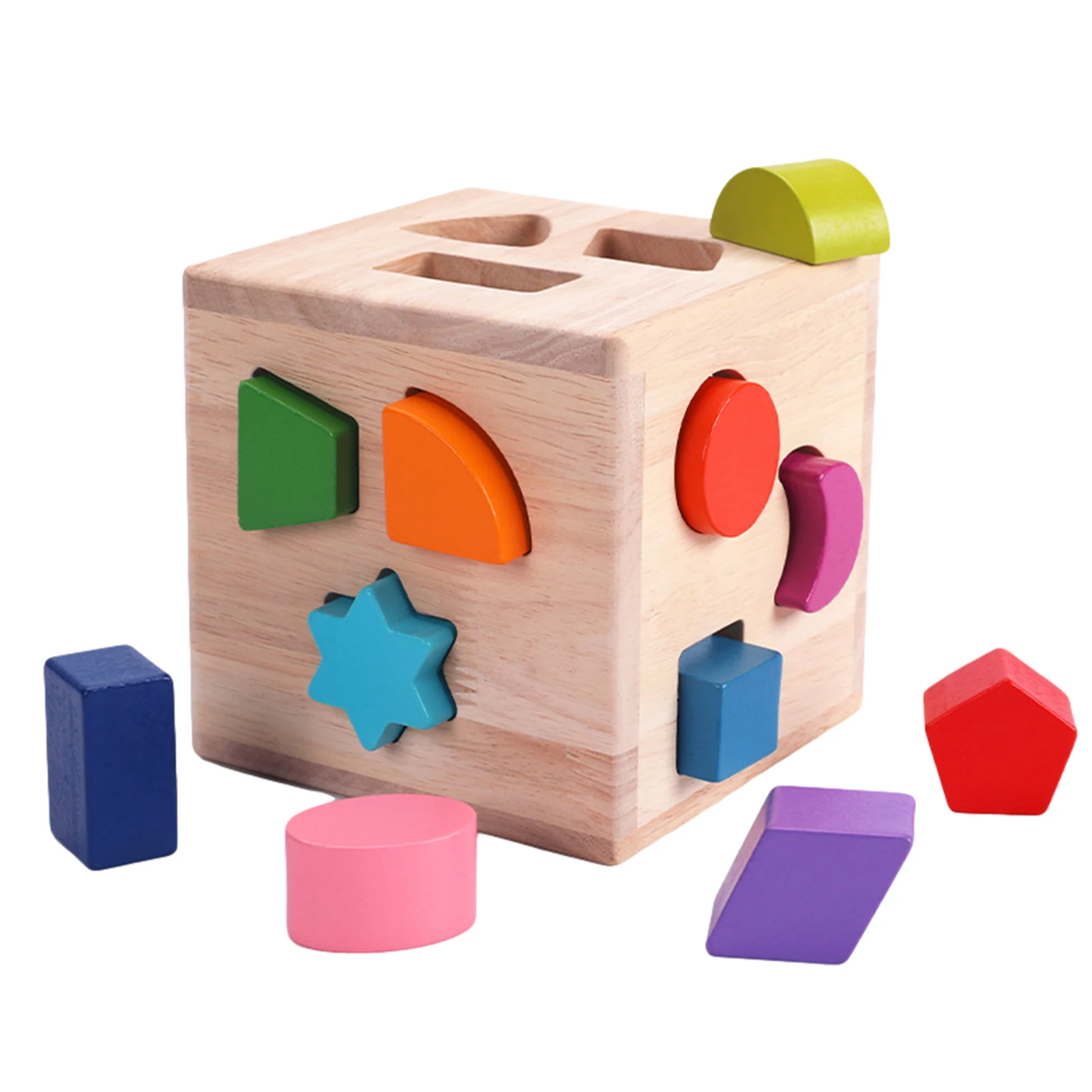 

Shape Sorter For Kids Wooden Cube Geometric Matching Toy With 12 Colorful Shape Blocks Classic Sorting Montessori Toy For Kids