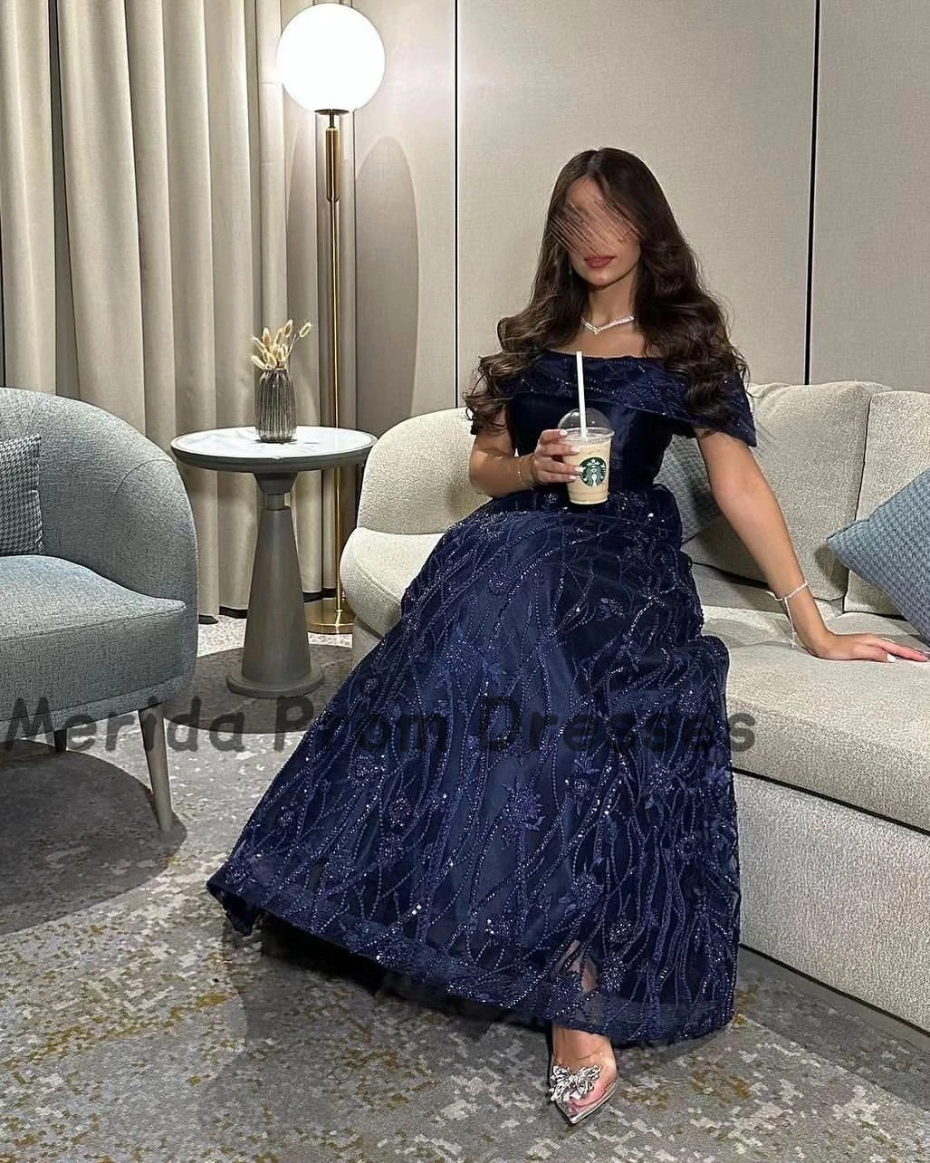 

Off Shoulder Prom Dresses Beads Flowers A-Line Floor-Length Elegant Formal Evening Dresses Wedding Guest Party Gown