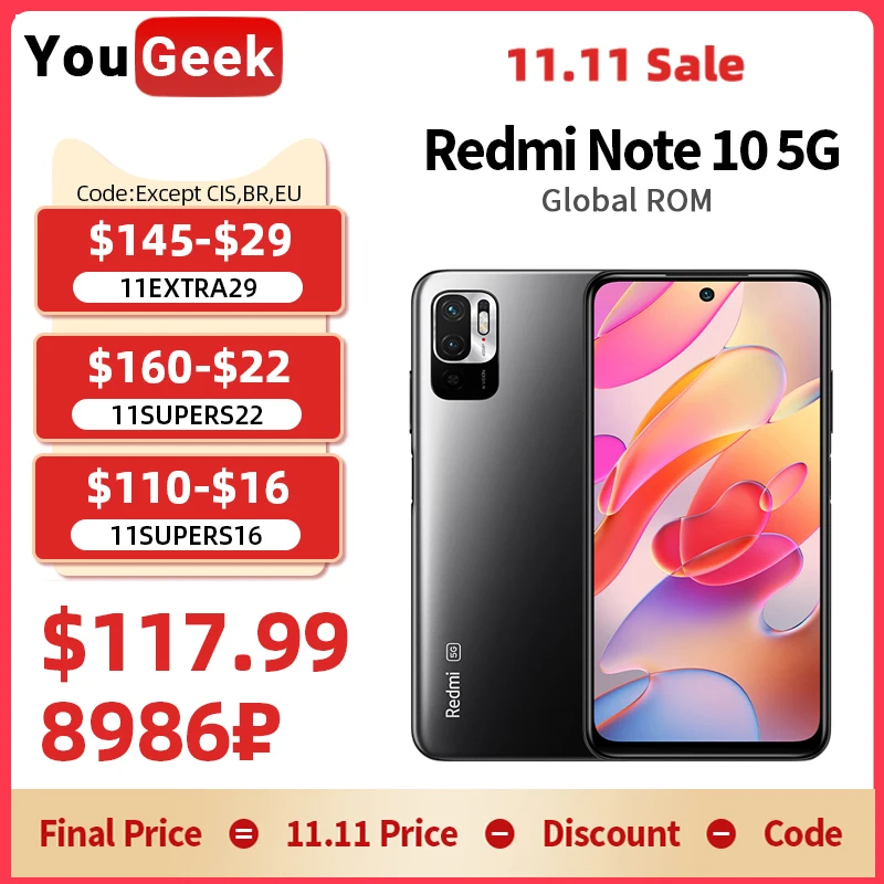 Cena Globalny ROM Xiaomi Redmi Note 10 5G 128GB/256GB Dimensity 700 Octa Core 90Hz Częstotliwość Odświeżania 5000mAh Bateria Chiny Wersja Telefon