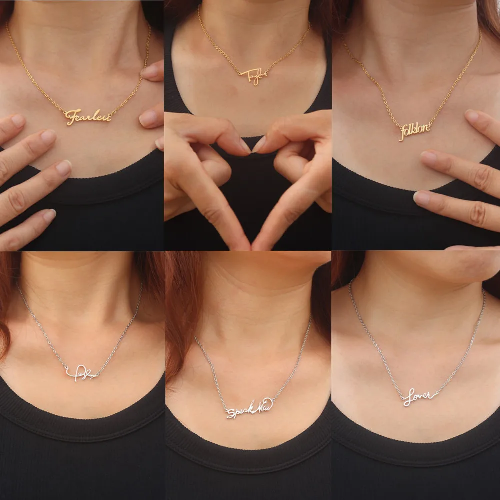 TS Inspired Necklace Stainless Steel Jewelry Folklore Music Album Taylor Signature Necklaces Souvenir Gift For Music Lover Fans