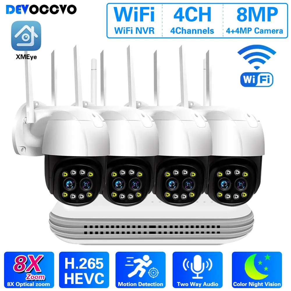 

Wireless Wifi Camera Kit 8MP Two Way Audio AI Face Detect Outdoor Security Camera 8CH NVR Video Surveillance System ICSEE 8XZoom