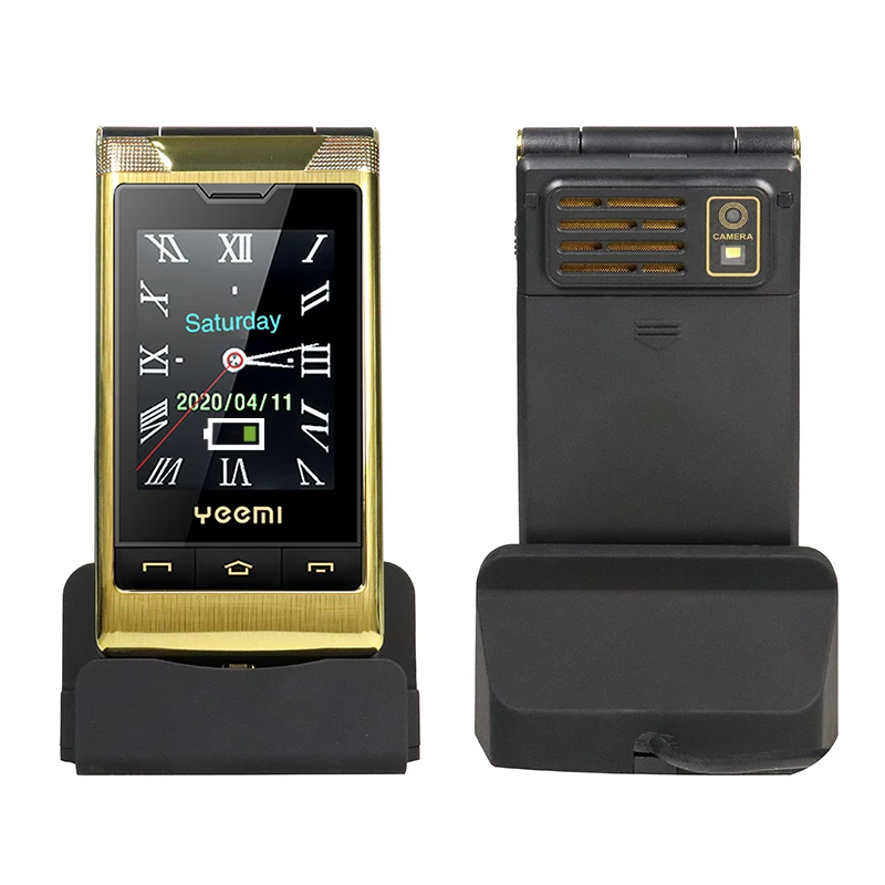

With dock 3.0" Dual Screen cell phone Dual SIM One-key Call FM radio MP3 Camera Recorder flip Mobile Phones Russian