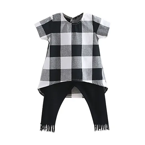 Комплект детской одежды Humor Bear, летняя футболка с коротким рукавом и принтом + клетчатые штаны, 2 шт., повседневная детская одежда