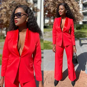High Quality Casual Red Pants Suits Two Piece Set 2022 Summer V Neck Ladies Blazer Jacket Business Attire High Quality Casual Red Pants Suits Two Piece Set 2022 Summer V Neck Ladies Blazer Jacket Business Attire