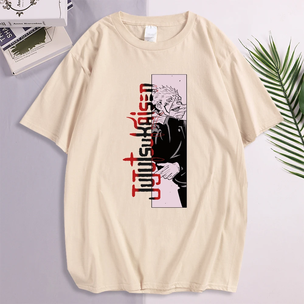 

Футболка мужская с японским мультфильмом ююютсу кайсен, свободная рубашка с коротким рукавом в стиле аниме, уличная ретро-мода в стиле рок д...