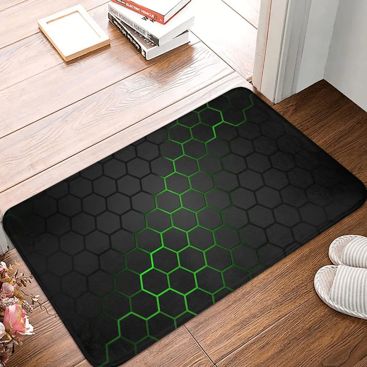 

Geek Bedroom Mat Futuristic Honeycomb Green Black Doormat Living Room Carpet Balcony Rug Home Decor