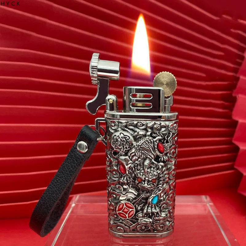 

Hot Selling Chief Metal Kerosene Personalized Creativity Retro Windproof Lighter Cigar Accessories Men's High-end Gifts