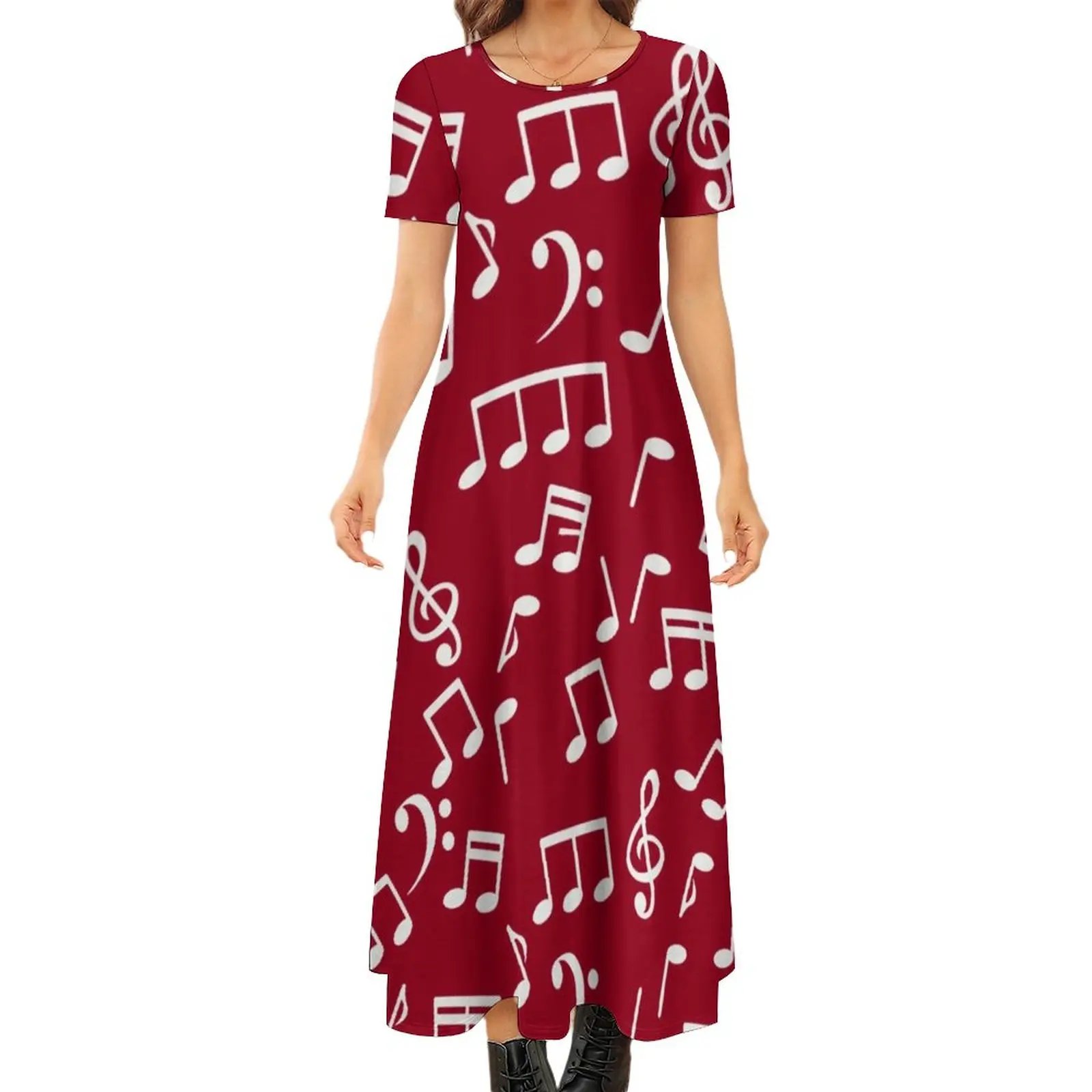 

White Music Notes Dress Musician Trendy Maxi Dress Street Fashion Boho Beach Long Dresses Big Size
